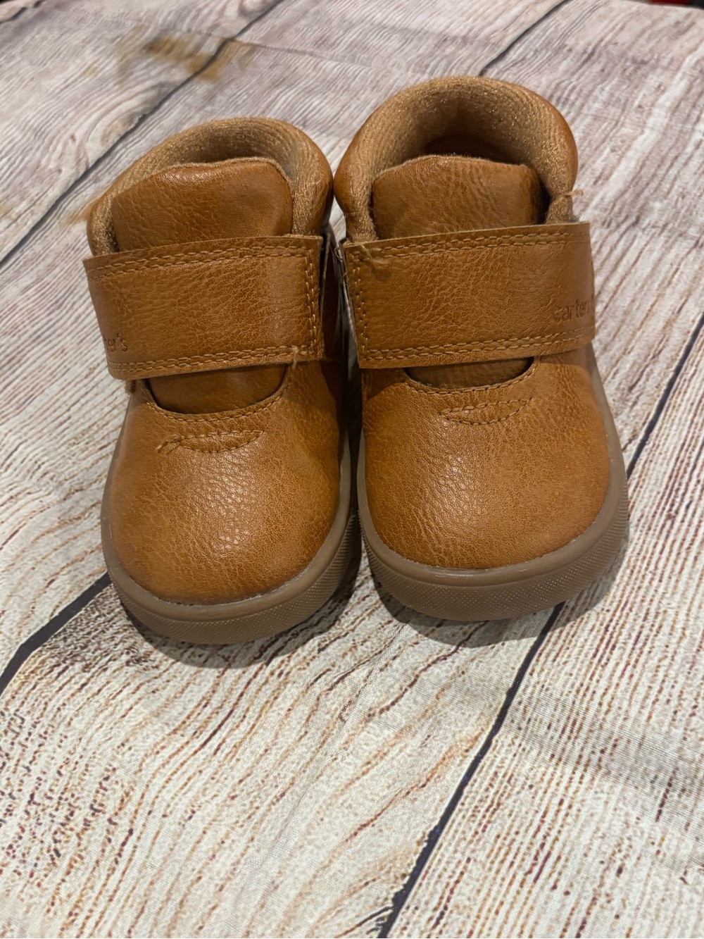 Carter's Brown Tan Leather Velcro Baby Walker Shoes
